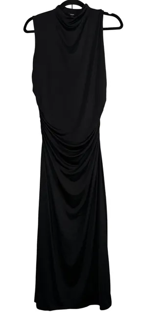 Express Black Mock Neck Maxi‎ Dress Ruched Side Sleeveless 90s Minimalist NWT L thumbnail 1