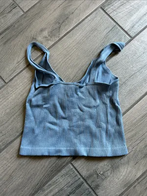 Ribbed Cotton-Blend Crop Tank Top - Light Blue thumbnail 3