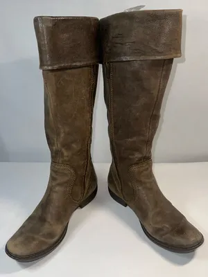 Born Women's 7 M Distressed Brown Leather Fold-Over Cuff Knee High Riding Boots thumbnail 1