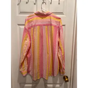 Escape by Habitat Clothes Pink Yellow Striped Seersucker Button‎ Up Shirt Large thumbnail 5