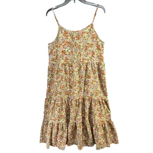By The River Tiered Midi Dress L Multi Green Ditsy Floral Strappy Cottage Boho thumbnail 2