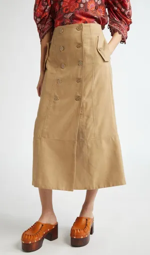 Farm Rio Brown Yoked Midi Skirt XS thumbnail 1