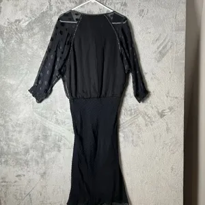 Tibi Black Silk Chiffon Dress Sheer Polka Dot Sleeves Tie Neck Size 2 XS‎ thumbnail 8
