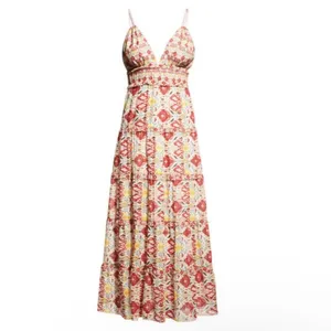 Alice + Olivia 10 Karolina Maxi Dress Braided Strap Tiered Ruffle Ikat Print‎ thumbnail 16