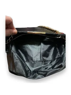 Melie Bianco Geometric Vegan Leather Black Shoulder Bag with gold chains thumbnail 6