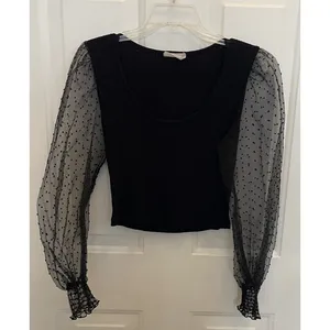 Altar'd State Black Top Sheer‎ Puff Sleeves Polka Dot Twee Whimsigoth Womens M thumbnail 2