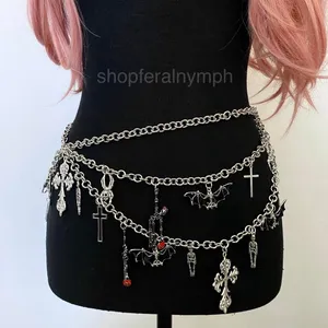 Silver Y2K Gothic Draped Charm Layered Chain Belt, Fits 26-55 Inches, X7GA1391 thumbnail 5