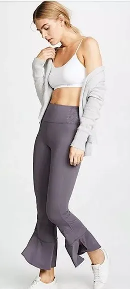 Free People Movement Starlight Pant Legging Stretch Ruffle Crop Hem Small SP thumbnail 1
