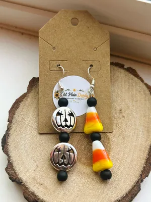 Mismatched Pumpkin & Candy Corn Earrings | Halloween Jewelry | Fall Dangle thumbnail 3