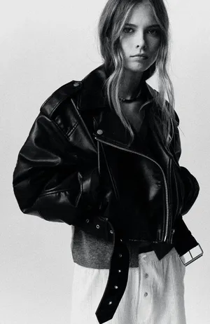 ZARA jacket biker faux leather cropped coat thumbnail 11