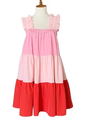 Entro Tiered Babydoll‎ Mini Dress Size Small Red Pink thumbnail 1