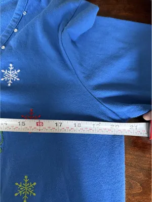 J. Two Blue Long Sleeve Christmas Sweater with Santa and Reindeer Embroidery thumbnail 5