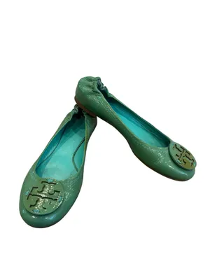 Tory Burch Reva Green Patent Leather Double T Ballet Flats 10 thumbnail 3