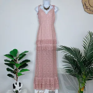 Bellevue Florence V Neck Lace Maxi Dress w/ Tiered Hem Wedding Guest Bridesmaid thumbnail 2