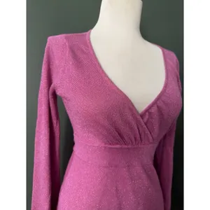 Vintage Y2K MKM Designs Pink Magenta Shimmer Long Sleeve Babydoll Top Sz Medium thumbnail 2