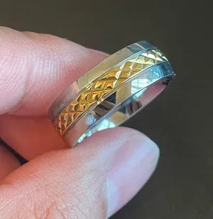 8mm gold center silver men ring thumbnail 6