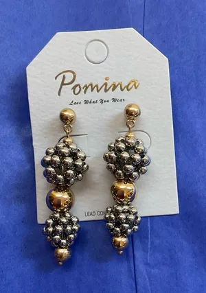 Pomina Two-Tone Gold and Silver Beaded Drop Earrings thumbnail 1