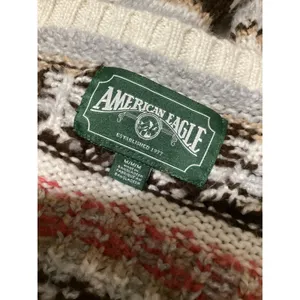 American Eagle Fair Isle Oversized Cardigan Sweater Brown Cream Grey Womens M thumbnail 4