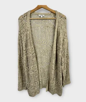 Back in the Saddle Womens Large Open Knit Crochet Cardigan Western Bohemian thumbnail 1