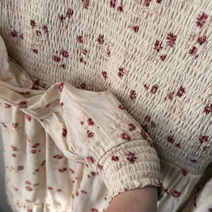 American Eagle Ivory Long Sleeve Smocked Floral Babydoll Dress thumbnail 6