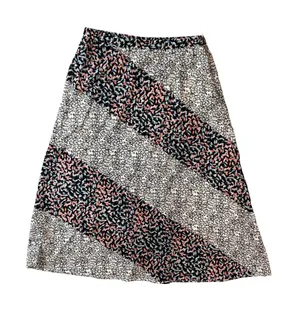 Floral Patchwork A-Line Midi Skirt Navy Cream Black Diagonal Print Skirt Women's thumbnail 1