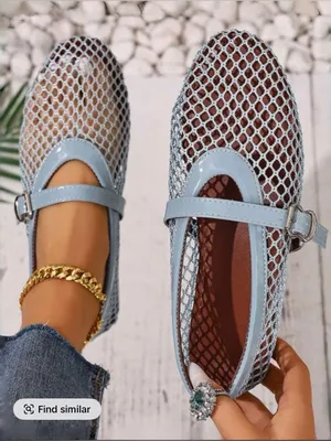SheIn Light Blue Mesh Mary Jane Flats - Women thumbnail 2