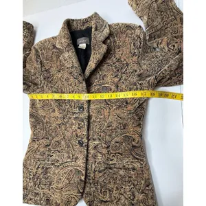 Vintage KENAR Jaquard Blazer Women Size 4 Textured Gold Paisley Boho Chic‎ Art thumbnail 3