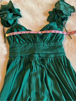 Saints & Secrets forest green fit and flare cocktail dress ruffle shoulders S thumbnail 10