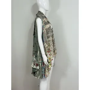 Women’s Floral Patchwork Kimono Duster Vest Cover Up Boho Hippie Size L/XL NWT thumbnail 6
