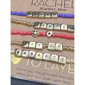 New RACHEL Rachel Roy Gold Tone 5 Piece Inspirational Bead Stretch Bracelet Set thumbnail 4