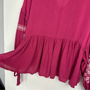 American Eagle Embroidered Boho Top Sz XL Pink Balloon Sleeves thumbnail 14