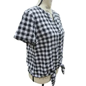 J.Crew Womens Black White‎ Gingham Tie Front Short Sleeve Button Up Shirt Small thumbnail 2