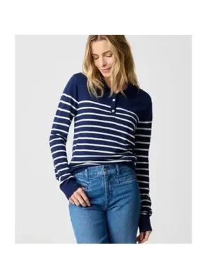 J.Crew Women’s Striped Merino Wool-blend Sweater-Polo Size S thumbnail 2
