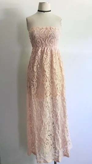Gorgeous Pink Strapless Lace Maxi Dress thumbnail 1