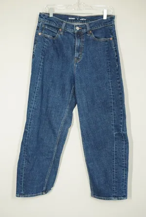 Old Navy Women's Size 10 High-Rise Barrel Leg Jeans Dark Wash Blue Denim thumbnail 1