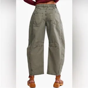 Free People Good Luck Barrel Leg Pants in Olive Green 24 thumbnail 7