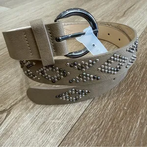NEW Boho Western Geometric Studded Vegan Leather Belt Khaki thumbnail 3