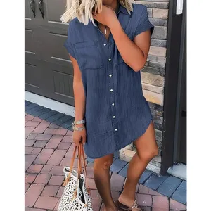 NWT ~ Women's Denim Look Casual Mini Cotton Blend Short Shirt Dress ~ MEDIUM thumbnail 3