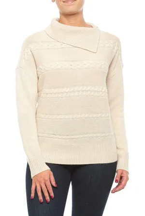 Rachel Zoe Cashmere Split Neck Sweater Cable Knit Old Money Luxury Capsule Large thumbnail 1