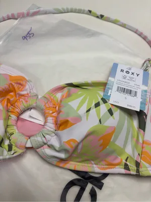 Roxy Floral Illusion Pink Bandeau O-Ring Bikini Set Tropical Size Small New Swim thumbnail 4