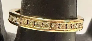 Sparkling Yellow Gold Plated Brass Channel Wedding Band Ring Size 8.25 thumbnail 1