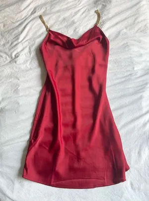 urban outfitters red satin slip dress new with tags gold chain straps thumbnail 1