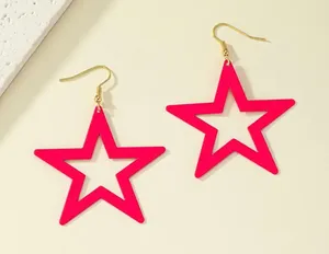 Rose Red Retro Bold Enameled Vintage Star Drop Earrings thumbnail 2