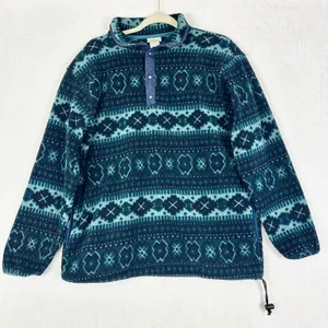 Vintage LL Bean Aztec Fleece Pullover Womens Size Medium Half Button 90s Blue thumbnail 1
