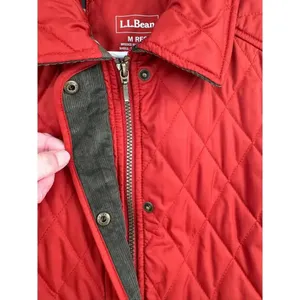 LL Bean Diamond Quilted Full Zip‎ Vest MED Rust Brown Plaid Lined Cord Collar thumbnail 6