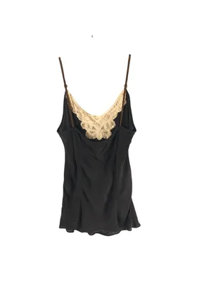 Kenneth Cole Brown Silk Cami Top With Cream Lace Trim Size 10 thumbnail 3