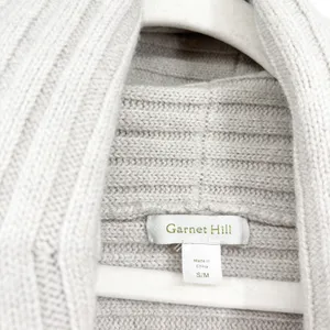 Garnet‎ Hill Womens Merino Wool Ribbed Draped Open Front Cardigan S/M Oatmeal thumbnail 2