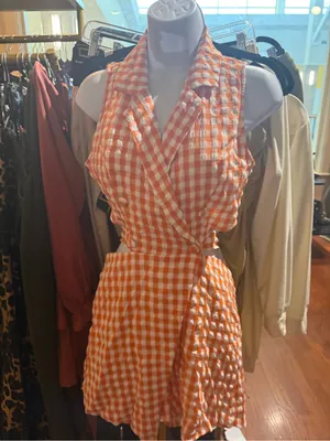 SHEIN Orange Gingham Sleeveless Wrap Romper thumbnail 7