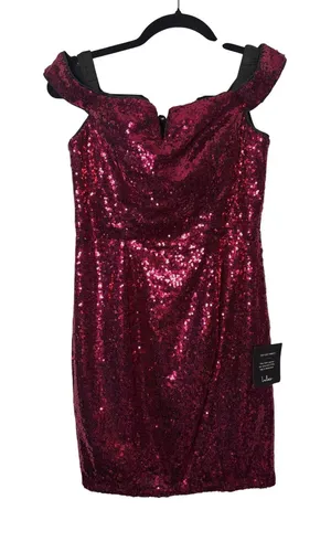 Lulus Womens Mini‎ Dress S Magenta Sequin Off Shoulder Notched Glam Party MF2812 thumbnail 1