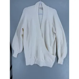 LOFT Womens Sweater Cream Wrap Front Boucle Balloon Sleeve‎ XL thumbnail 2